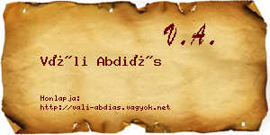 Váli Abdiás névjegykártya